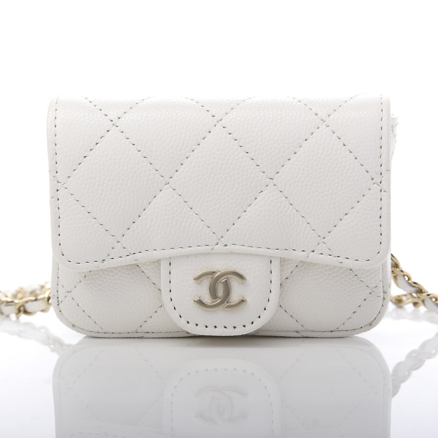 Caviar Quilted Flap Chain Waist Bag White