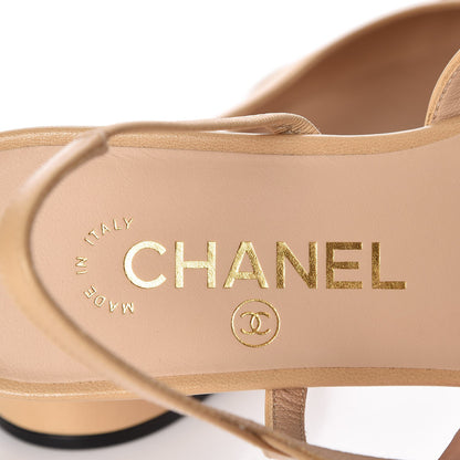 Chanel Lambskin Grosgrain Cap Toe CC Slingback Sandals 37.5 Beige Black 8 of 9