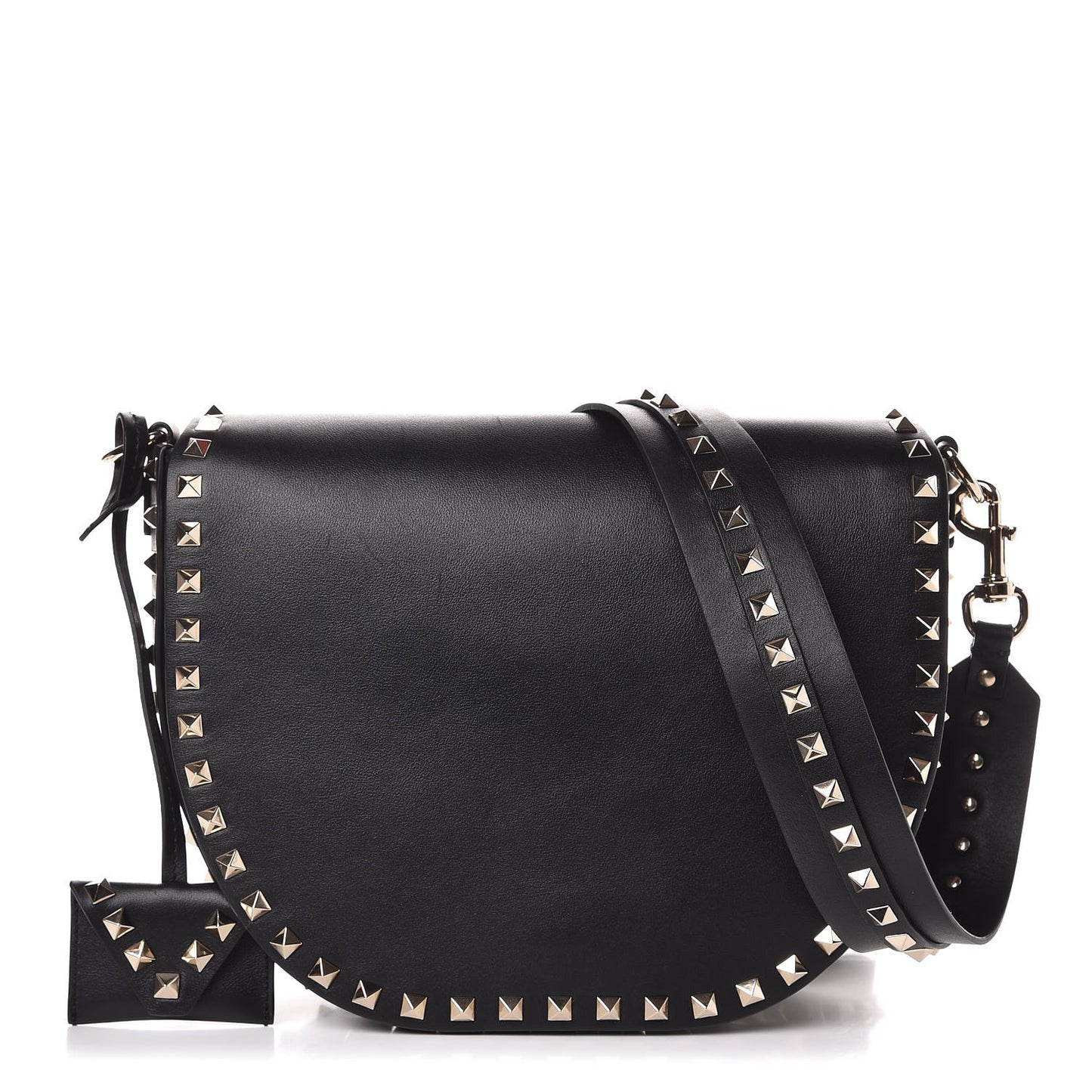 Vitello Large Rockstud Halfmoon Saddle Bag Black
