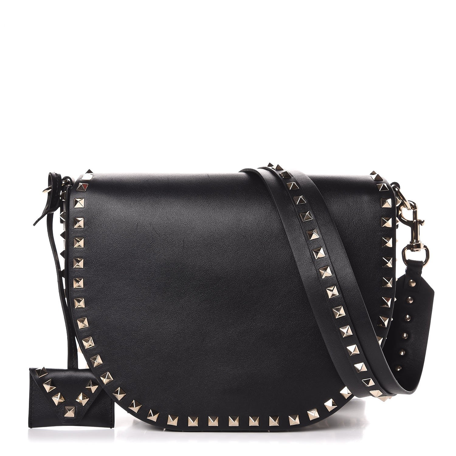 Valentino Garavani Vitello Large Rockstud Halfmoon Saddle Bag Black 1 of 6