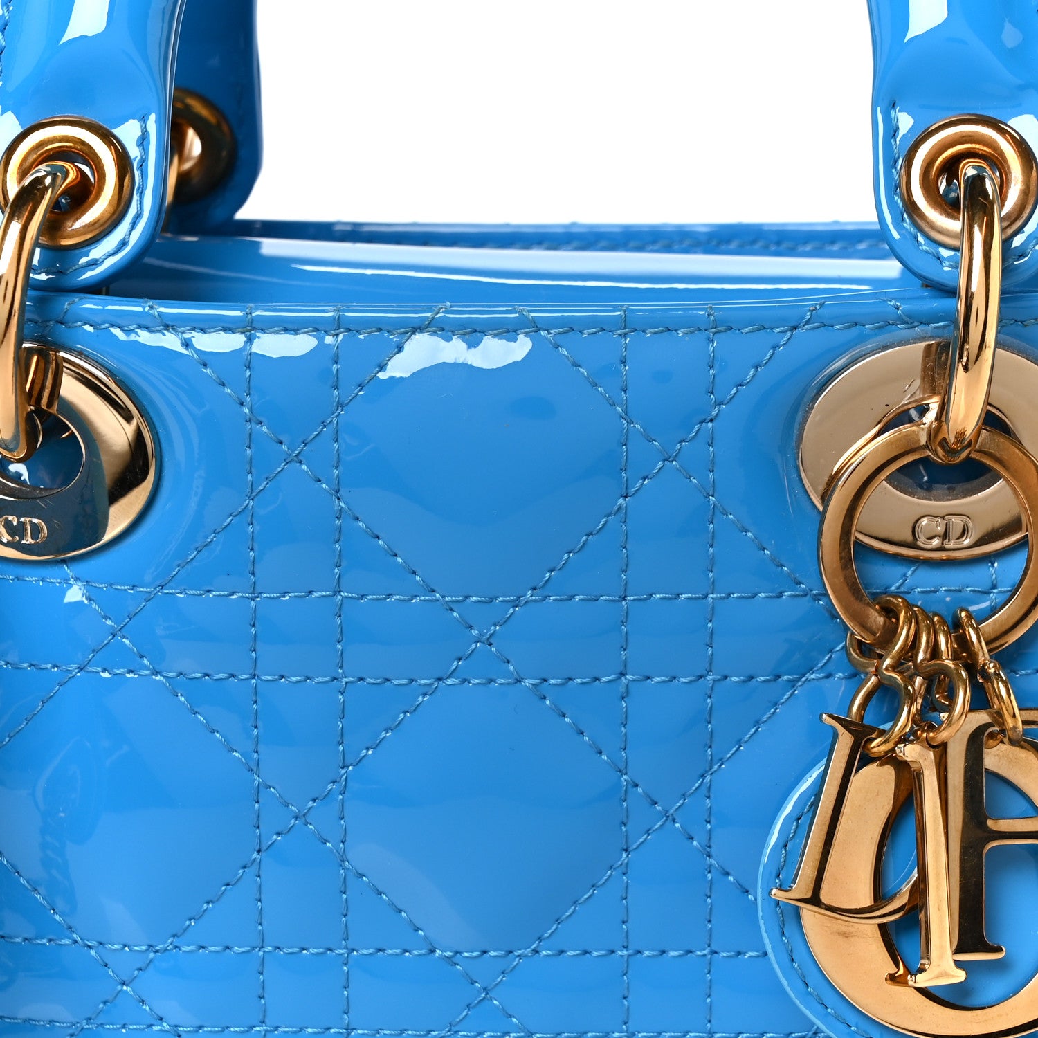 Christian Dior Patent Cannage Mini Lady Dior Blue 8 of 10