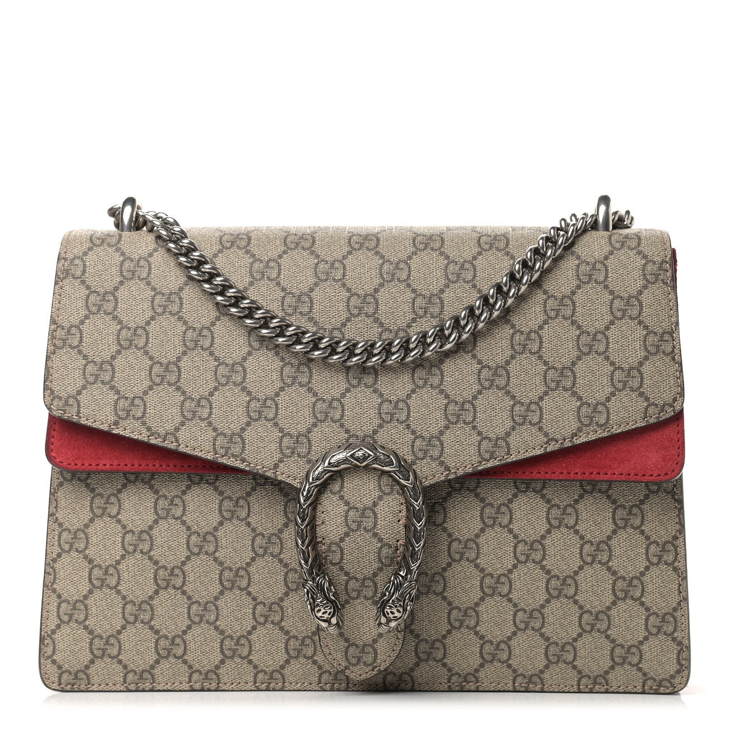 Gucci GG Supreme Monogram Suede Cudu Medium Dionysus Shoulder Bag Beige Ebony Vulcanic Red 1 of 14