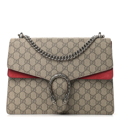 Gucci GG Supreme Monogram Suede Cudu Medium Dionysus Shoulder Bag Beige Ebony Vulcanic Red 1 of 14