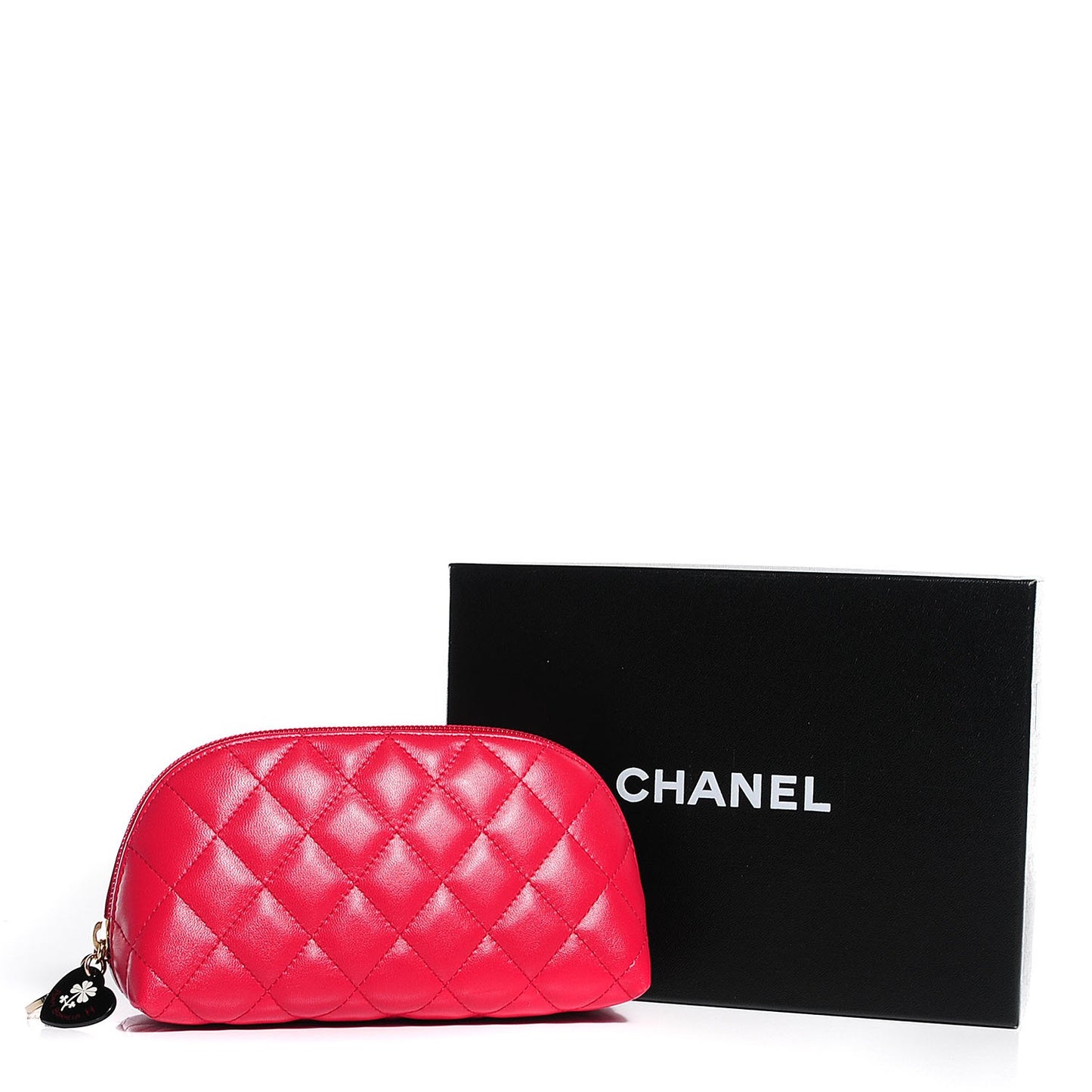 Lambskin Quilted Valentine Cosmetic Pouch Red