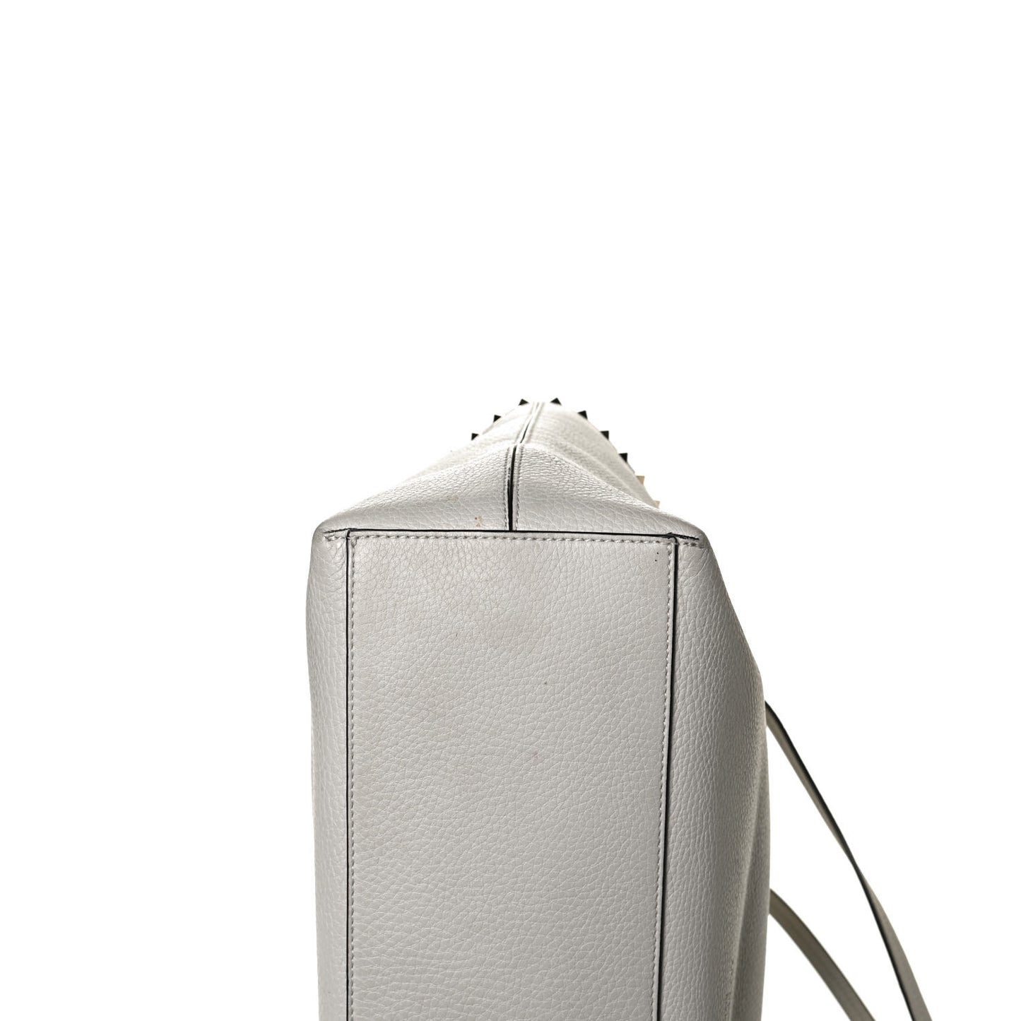 Grained Calfskin Rockstud Shoulder Tote Pastel Grey