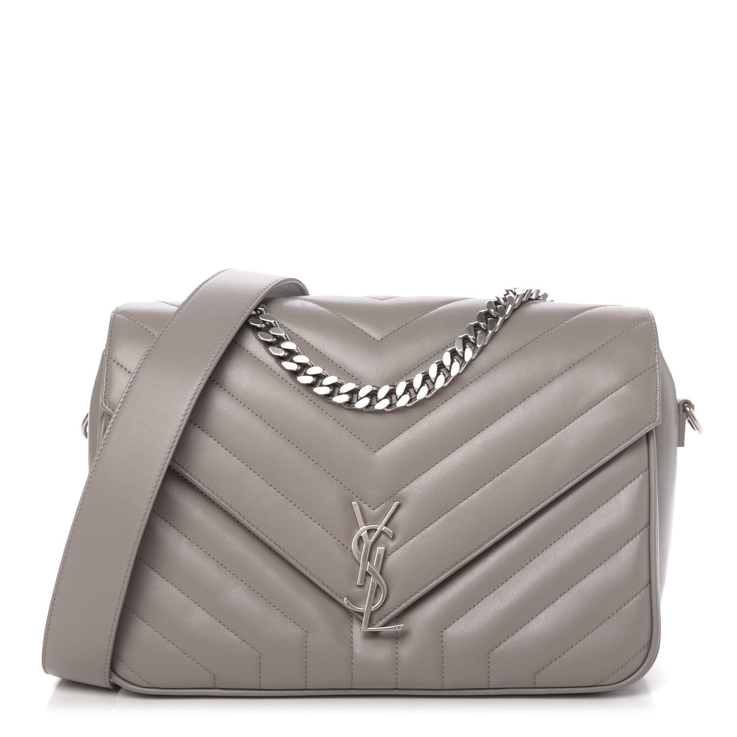 Calfskin Y Quilted Monogram Loulou Shoulder Bag Light Grey