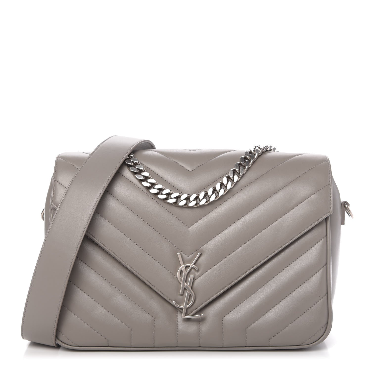Saint Laurent Calfskin Y Quilted Monogram Loulou Shoulder Bag Light Grey 1 of 10