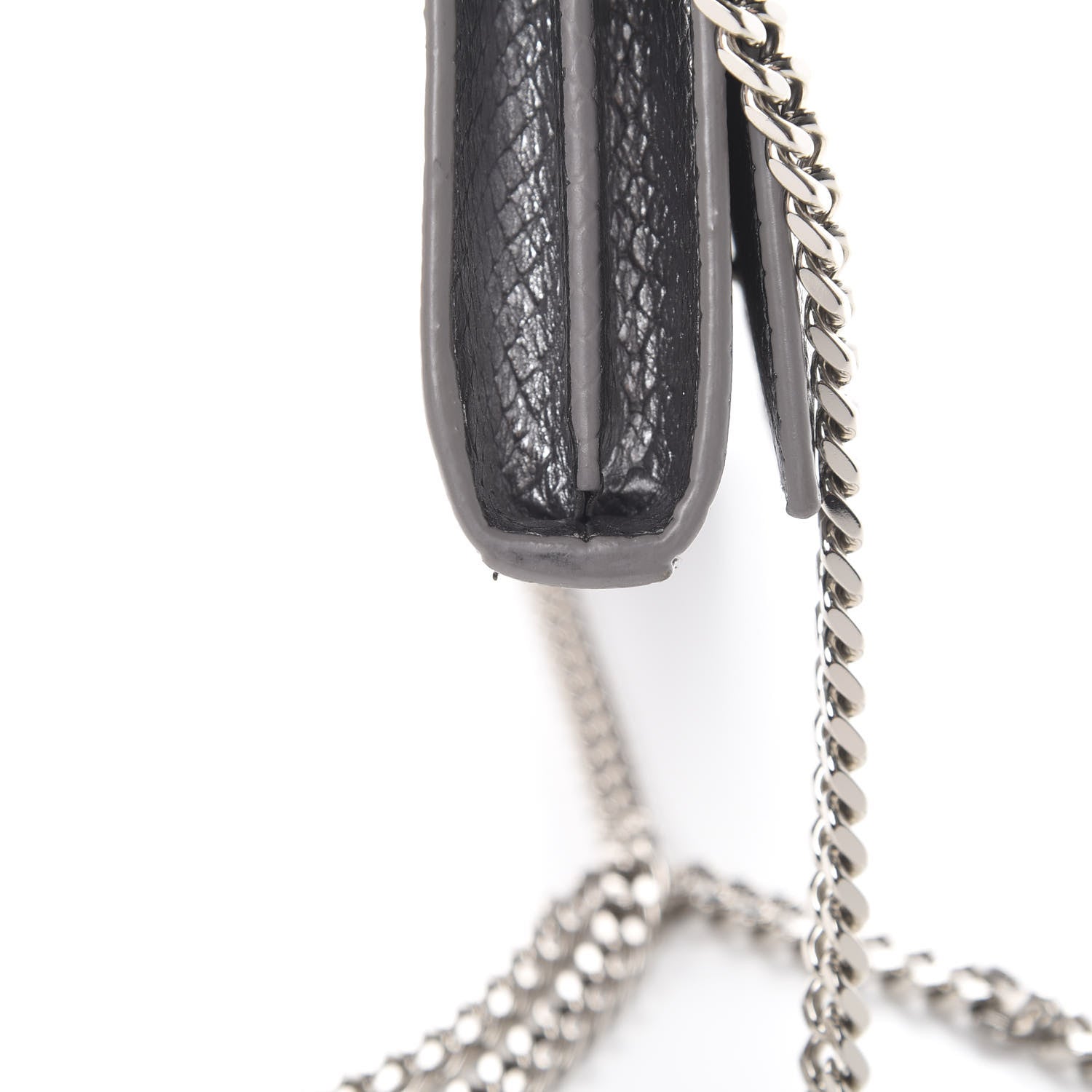 Saint Laurent Metallic Calfskin Python Embossed Monogram Chain Wallet Silver 12 of 13