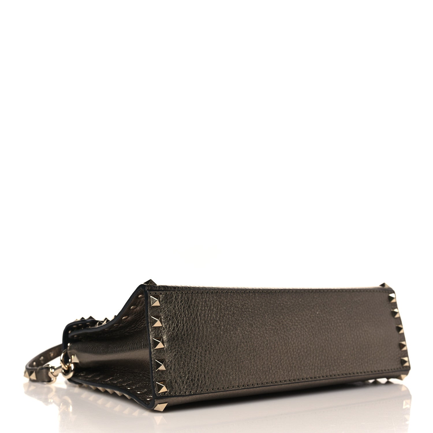 Valentino Garavani Metallic Pebbled Calfskin Small Rockstud Single Handle Flap Bag Sasso 4 of 8