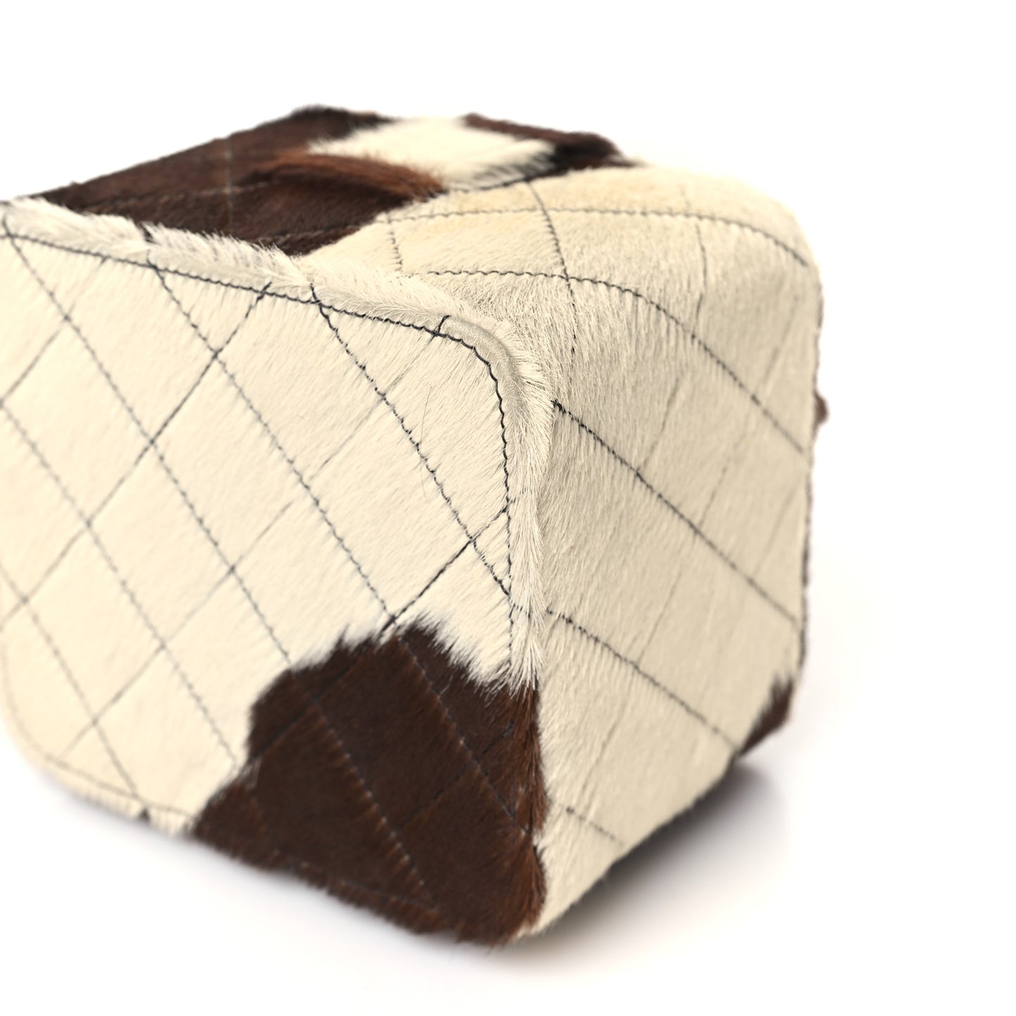 Pony Hair Quilted Cow Print Mini Top Handle Vanity Case Brown White