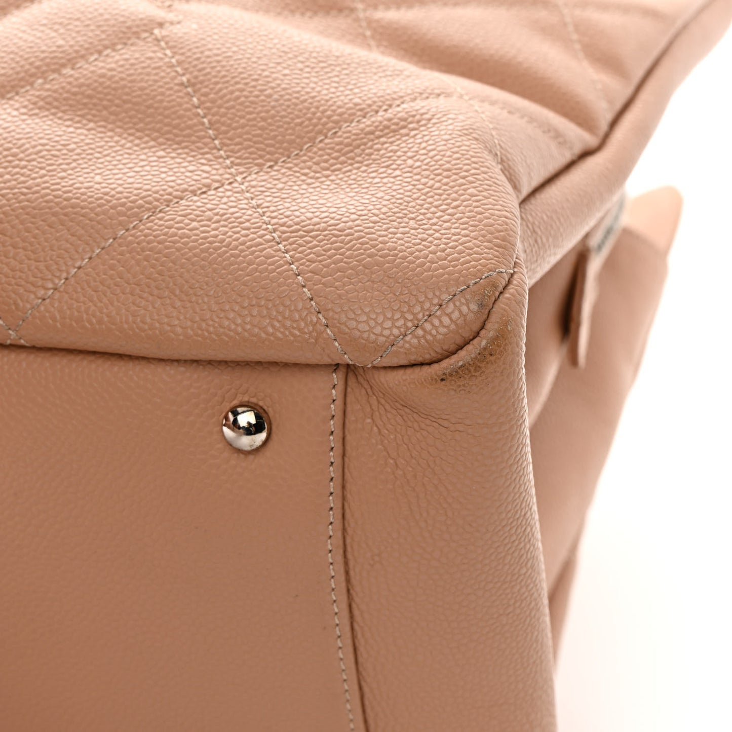 Soft Caviar Quilted Large CC Timeless Tote Beige
