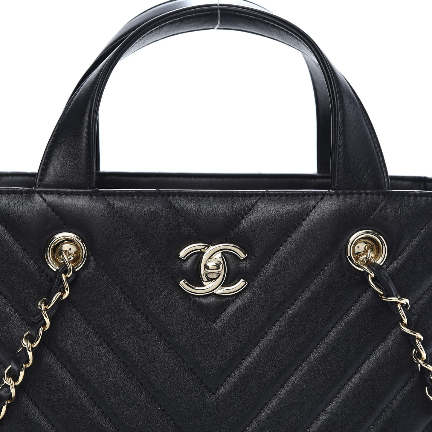 Calfskin Chevron Quilted Small Statement Shopping Tote Black