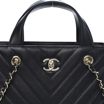 Chanel Calfskin Chevron Quilted Small Statement Shopping Tote Black 10 of 10