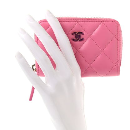 Chanel Lambskin Quilted Zip Around Coin Purse Wallet Pink Yellow 2 of 7