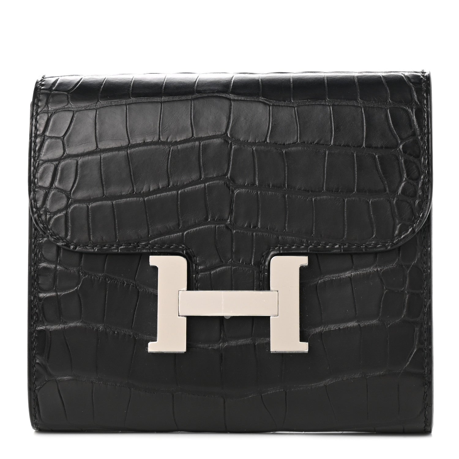 Hermes Matte Alligator Constance Short Wallet Black 1 of 8