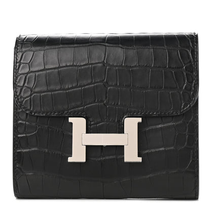 Hermes Matte Alligator Constance Short Wallet Black 1 of 8