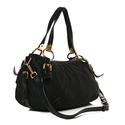 Prada Tessuto Nylon Jacquard Logo Aviator Satchel Black 2 of 17