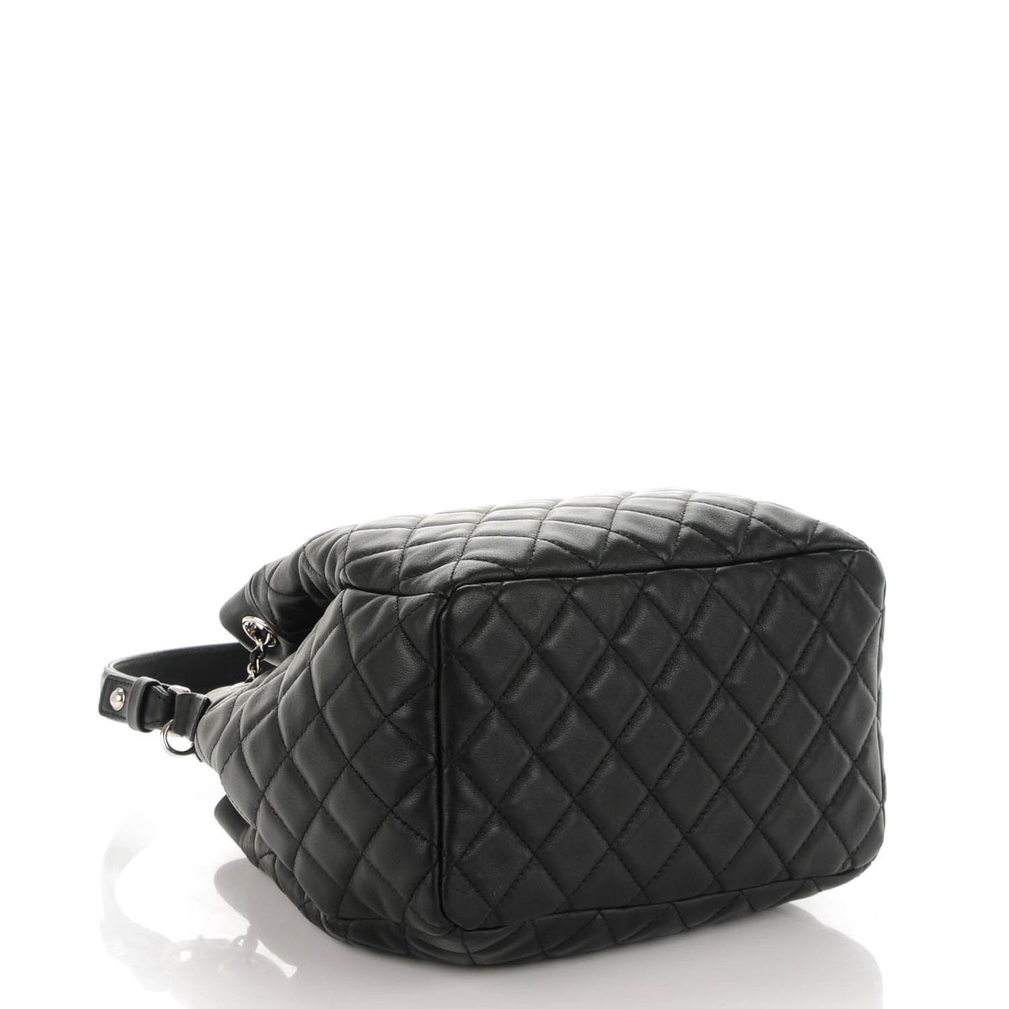 Lambskin Quilted Small CC Chain Drawstring Tote Black