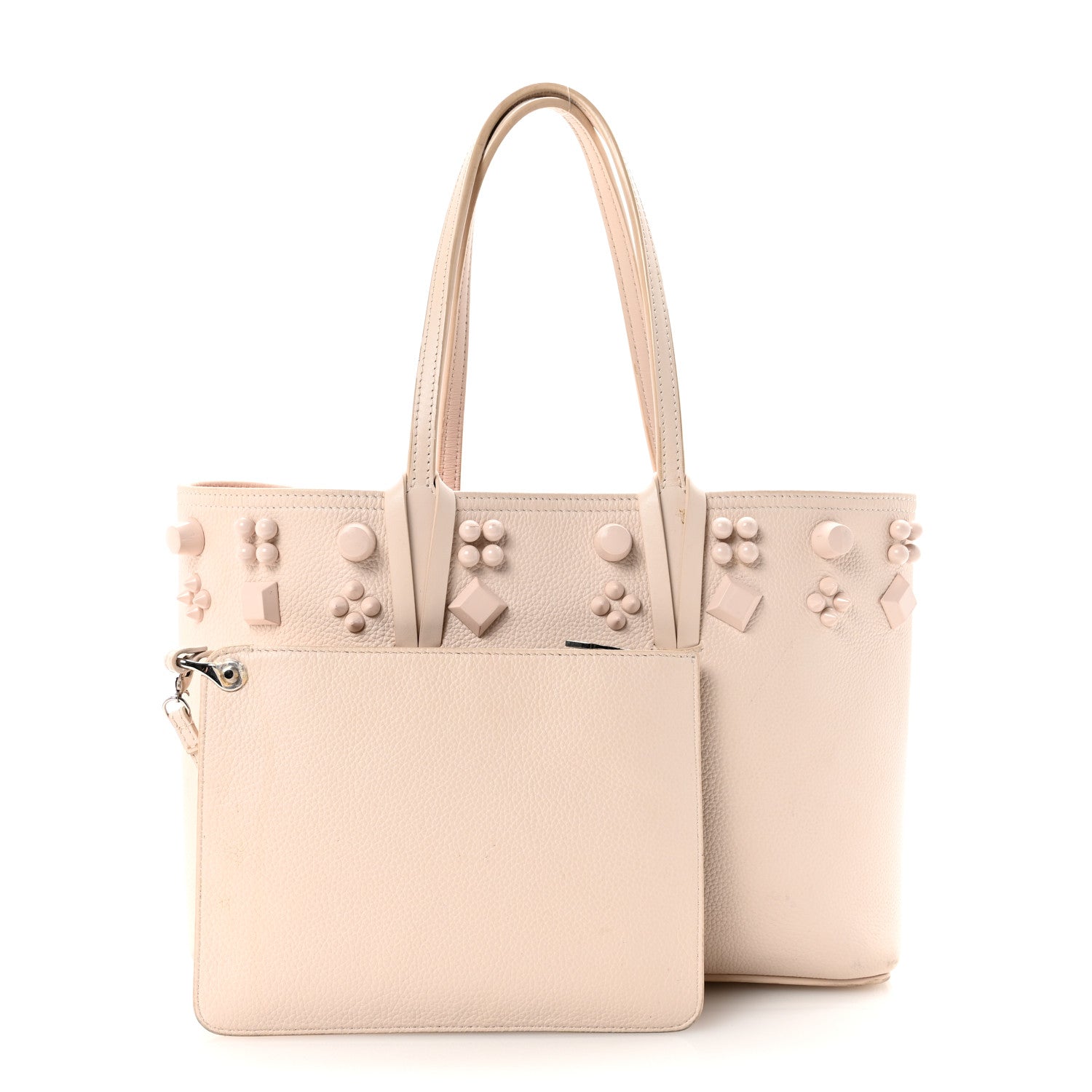 Christian Louboutin Calfskin Empire Spike Studded Small East West Cabata Tote Leche 3 of 10