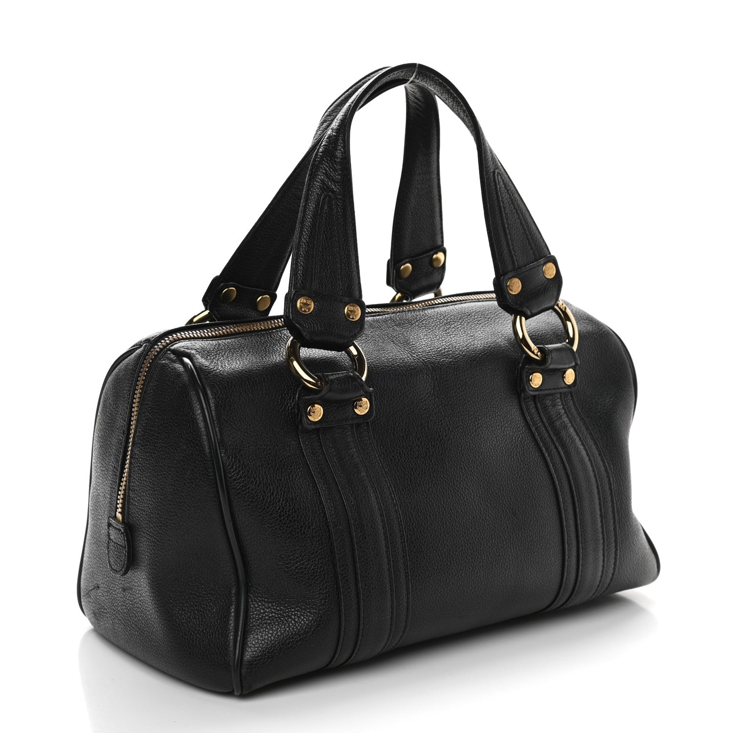 MCM Grained Calfskin Studded Boston Bag Black 3 of 10