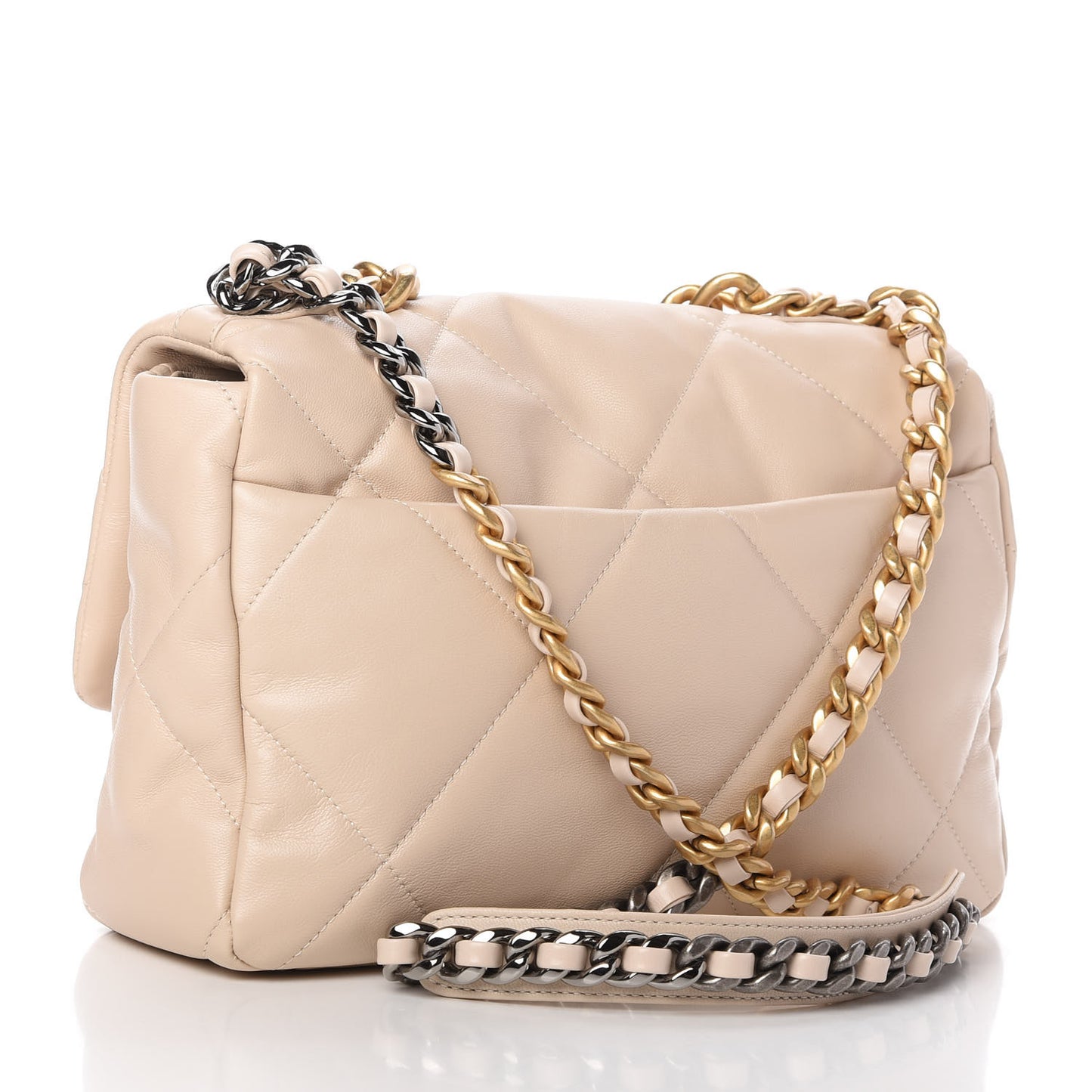 Goatskin Quilted Large Chanel 19 Flap Beige
