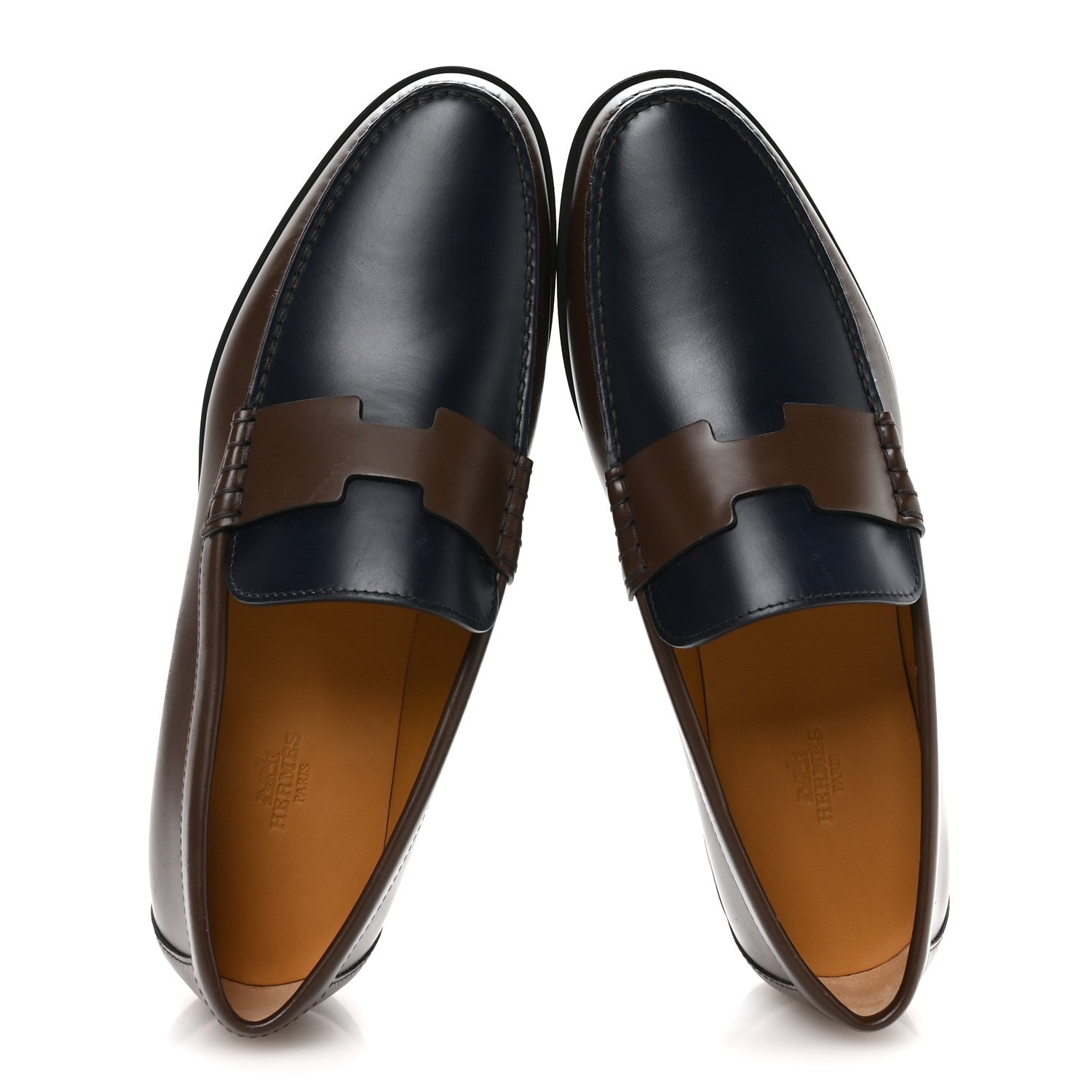 Hermes Calfskin Mens Duke Loafer 42 Marron Ebene Marine 2 of 9