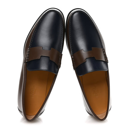 Hermes Calfskin Mens Duke Loafer 42 Marron Ebene Marine 2 of 9
