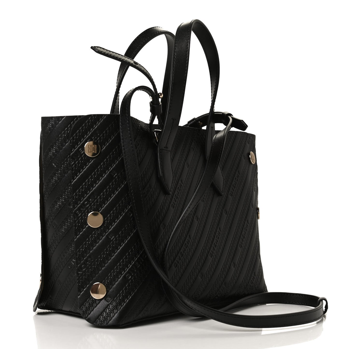 Calfskin Chain Embossed Mini Bond Shopper Tote Black