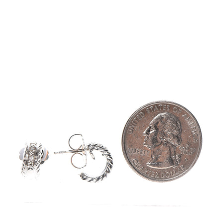 David Yurman Sterling Silver Diamond 12mm Cable Hoop Earrings 3 of 5