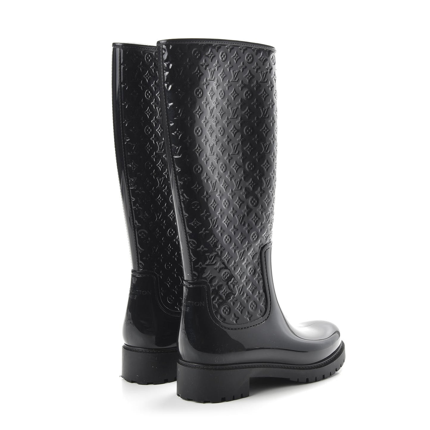Rubber Embossed Monogram Splash Rain Boots 39 Black