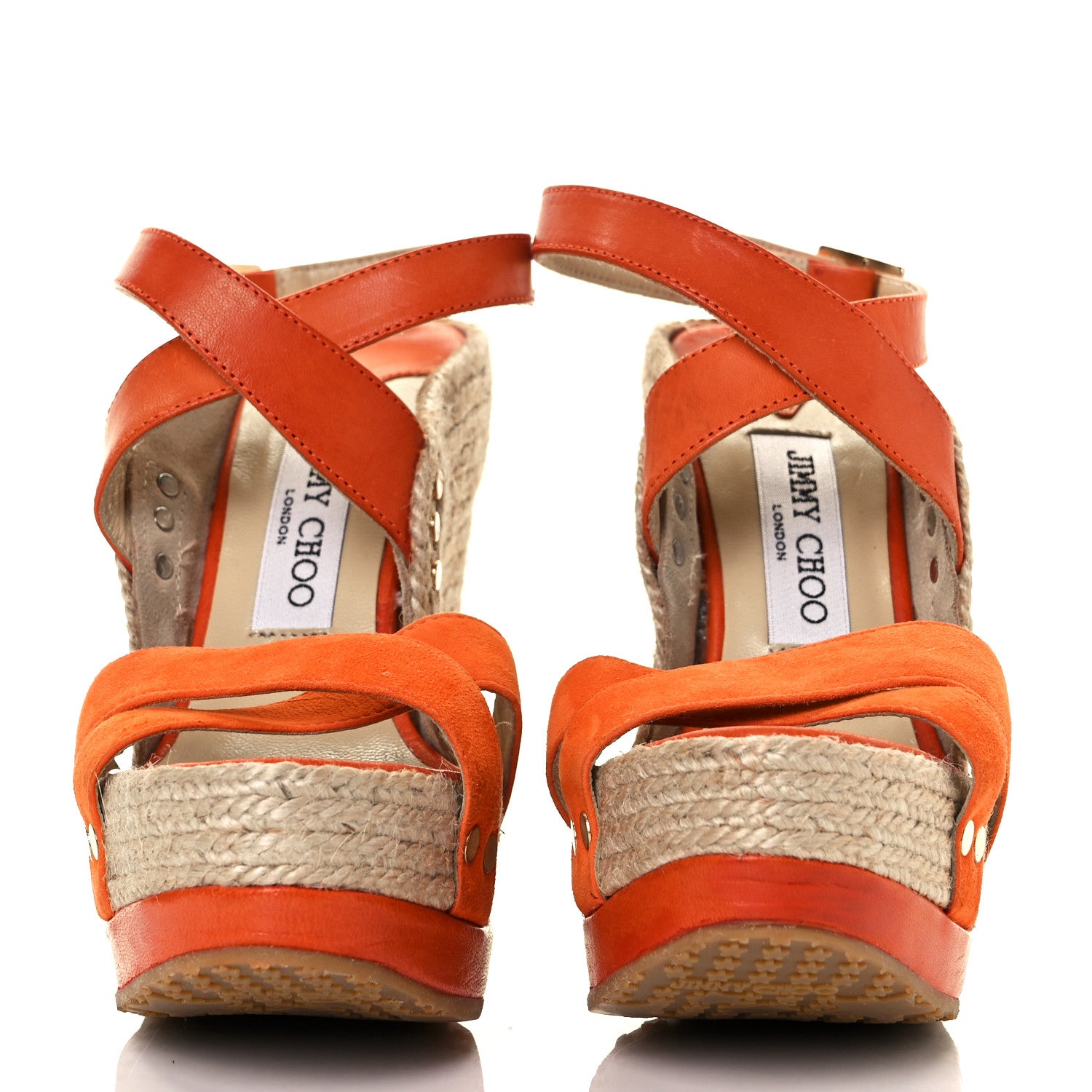 Jimmy Choo Suede Calfskin Perry Espadrille Wedges 38 Orange 2 of 9