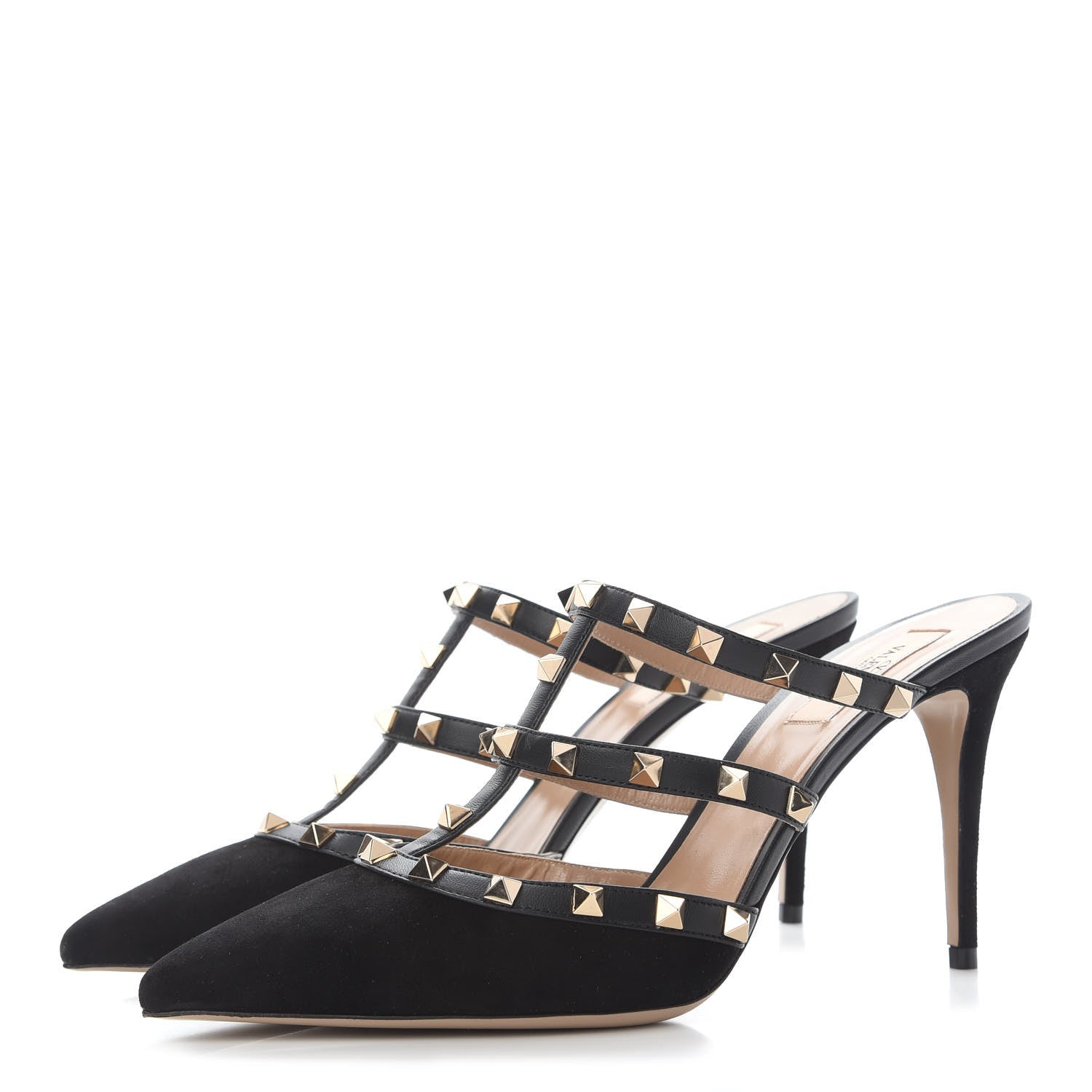 Valentino Garavani Suede Nappa Rockstud 90mm Cage Mules 41 Black 3 of 11