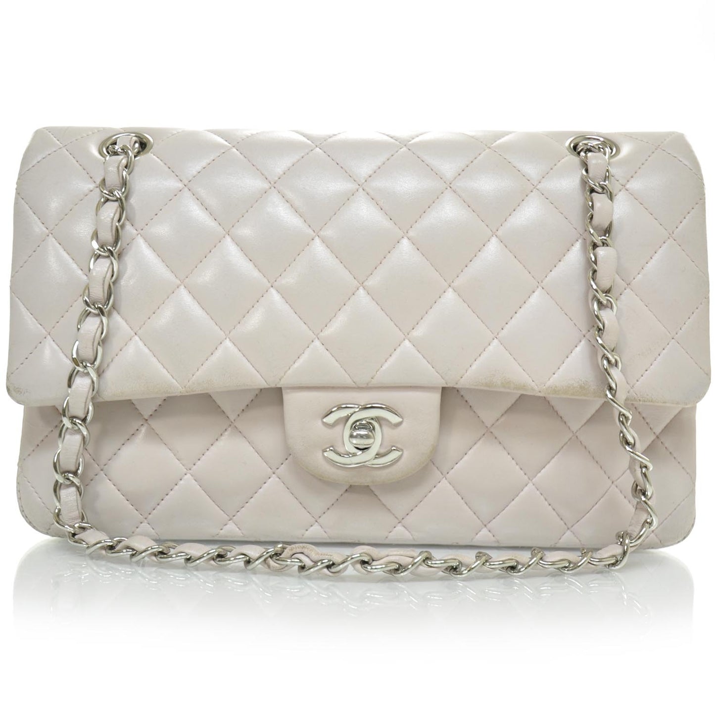 Lambskin Quilted Medium Double Flap Light Pink
