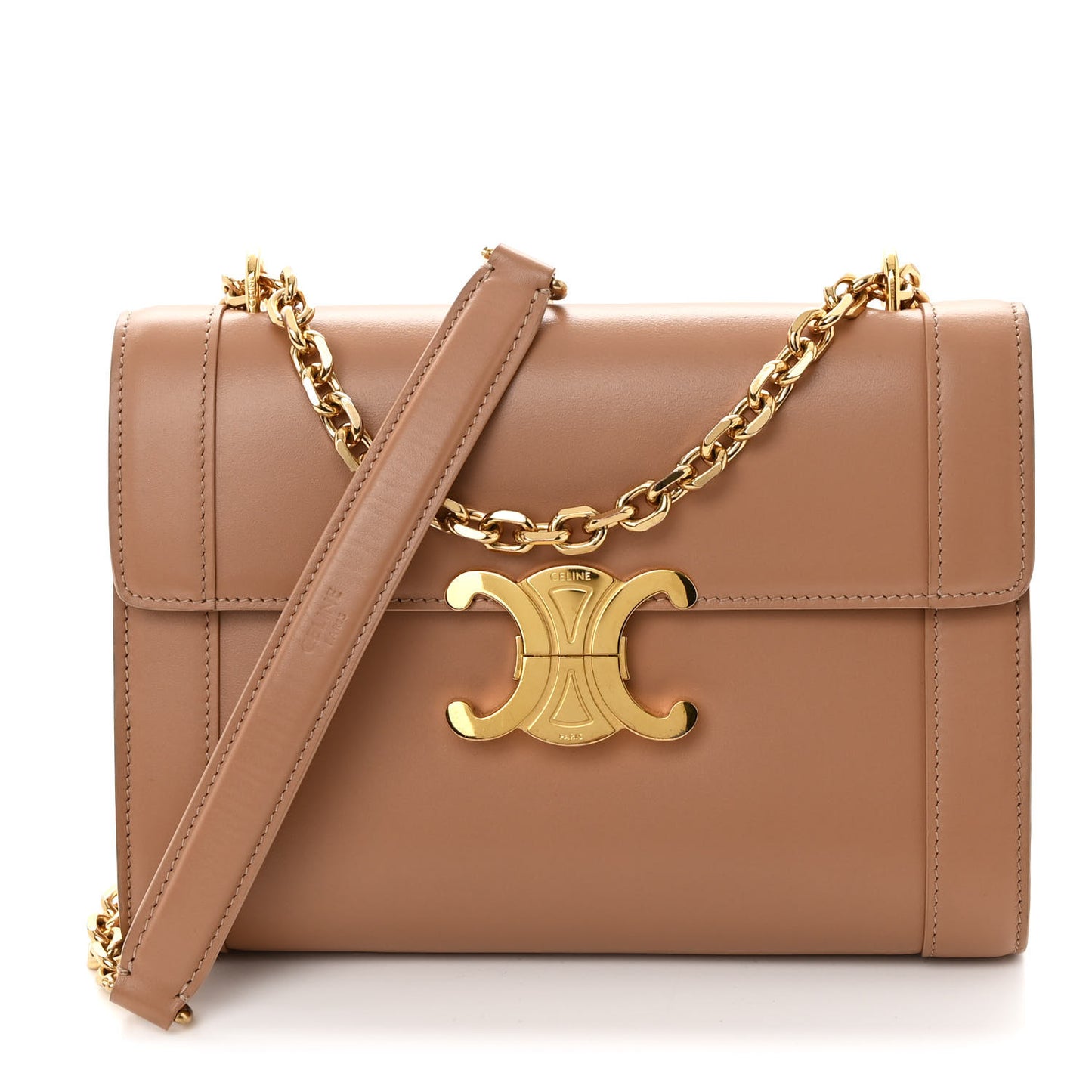Shiny Calfskin Triomphe Chain Bag Desert Rose