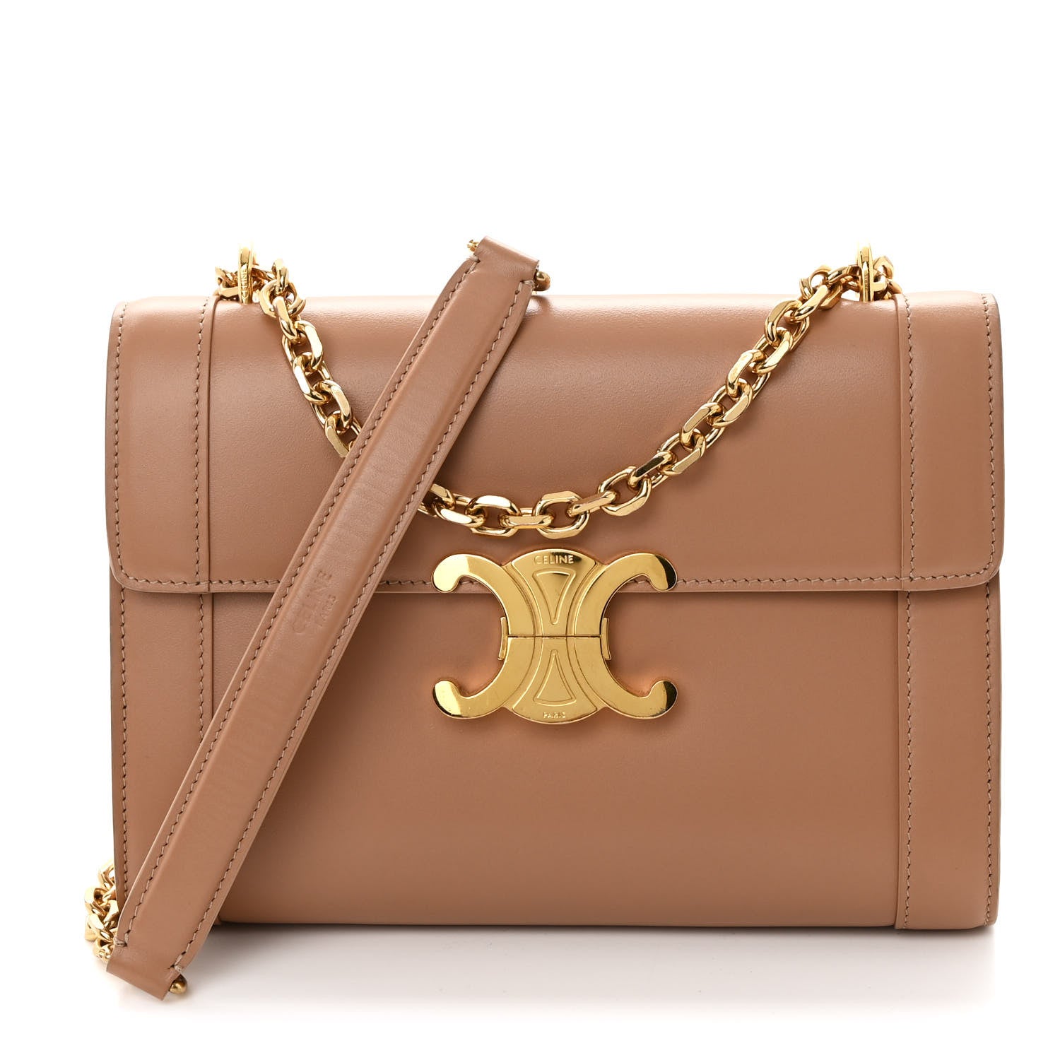 Celine Shiny Calfskin Triomphe Chain Bag Desert Rose 1 of 13