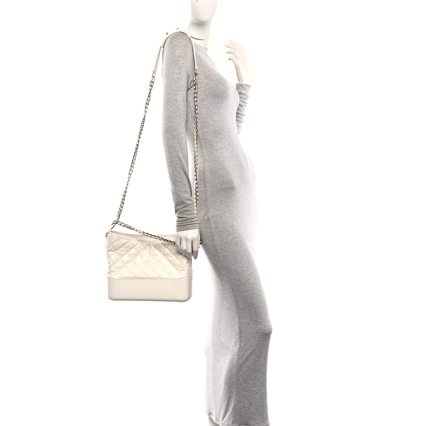 Patent Goatskin Quilted Medium Gabrielle Hobo White