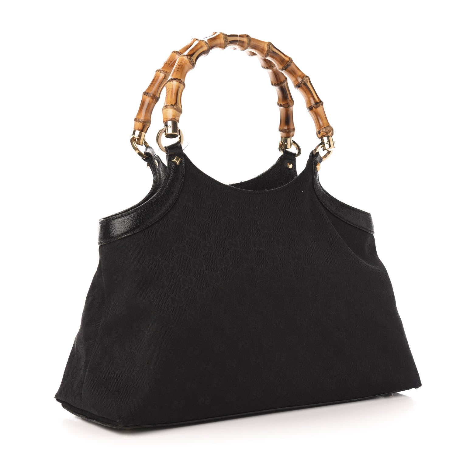 Gucci Monogram Bamboo Handle Shoulder Bag Black 3 of 14