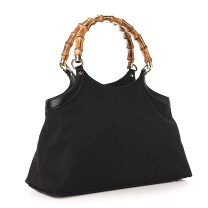 Gucci Monogram Bamboo Handle Shoulder Bag Black 3 of 14