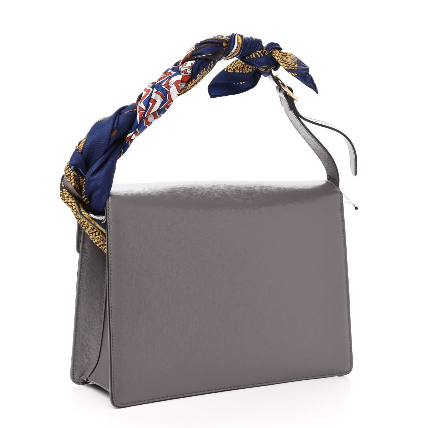 Gucci Textured Calfskin Silk Scarf Medium Torchon GG Ring Shoulder Bag Grey 3 of 11