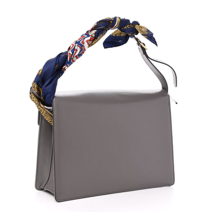 Gucci Textured Calfskin Silk Scarf Medium Torchon GG Ring Shoulder Bag Grey 3 of 11