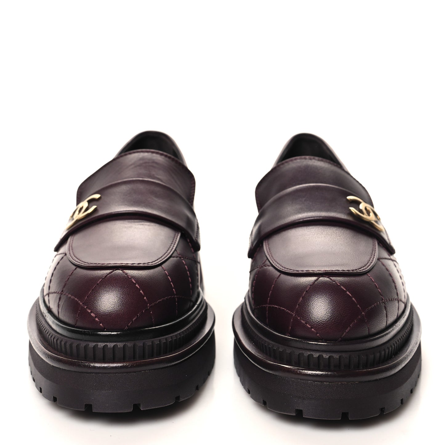 Calfskin Quilted CC Mocassin Loafers 37 Dark Purple
