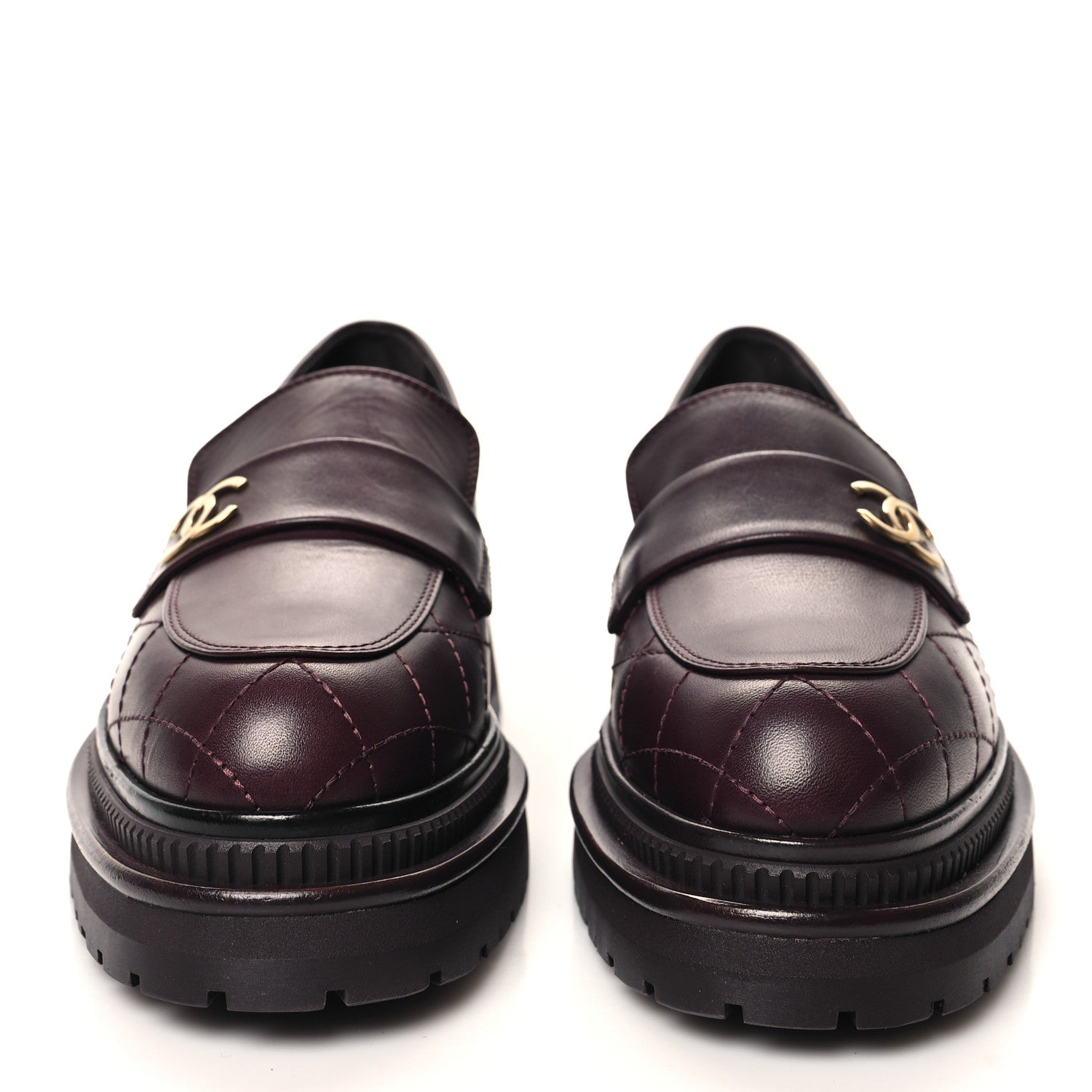 Chanel Calfskin Quilted CC Mocassin Loafers 37 Dark Purple 2 of 9