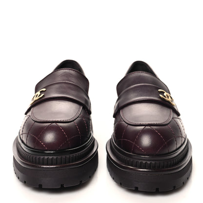 Chanel Calfskin Quilted CC Mocassin Loafers 37 Dark Purple 2 of 9