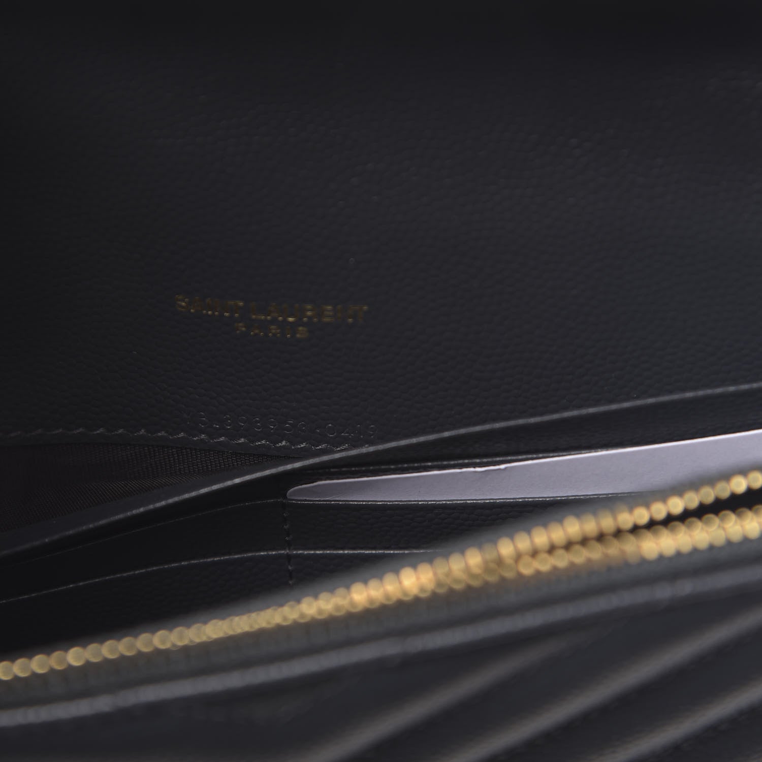 Saint Laurent Grain De Poudre Matelasse Chevron Monogram Envelope Chain Wallet Dark Smog 8 of 12