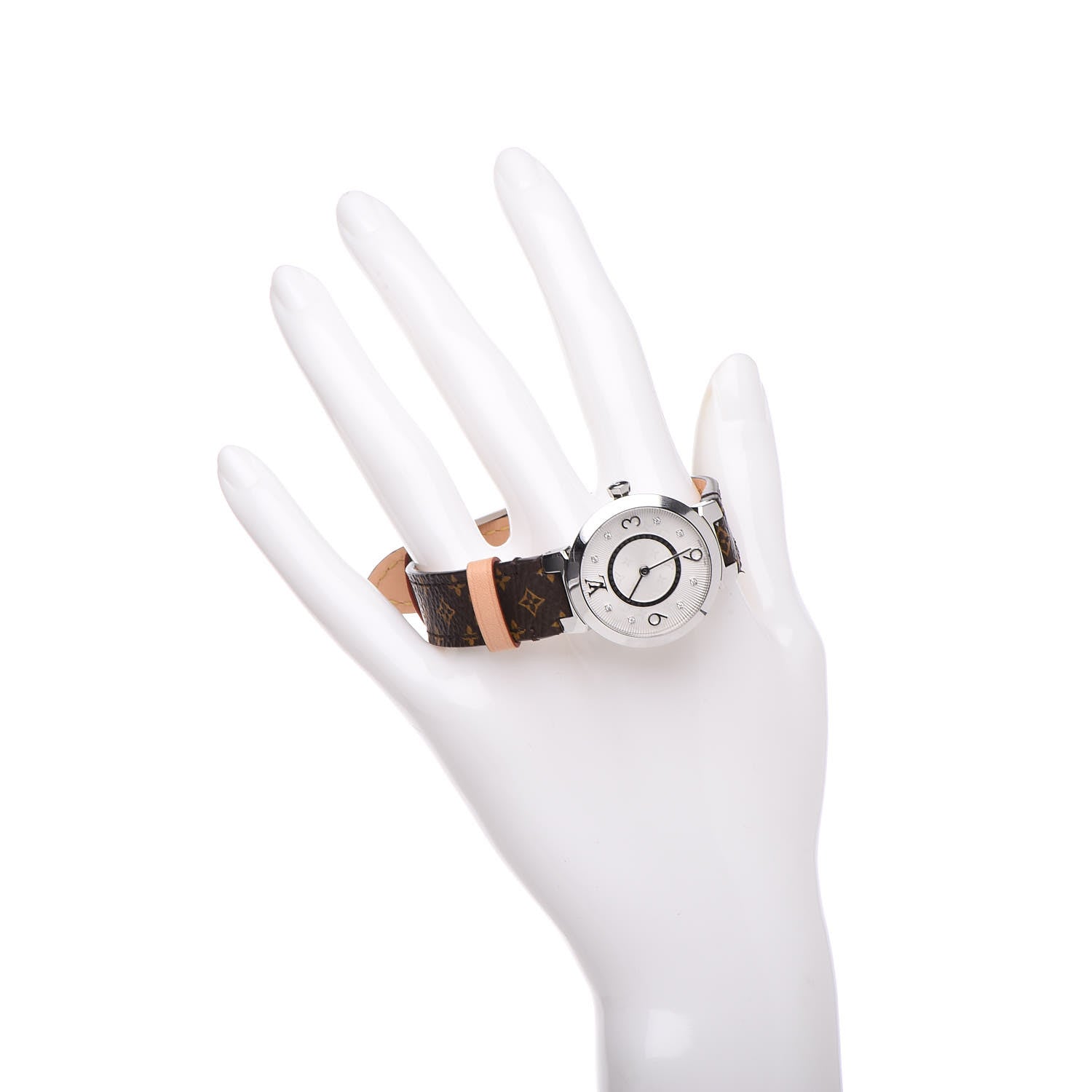 Louis Vuitton Stainless Steel Monogram Diamond 28mm Tambour Slim Quartz Watch 2 of 8