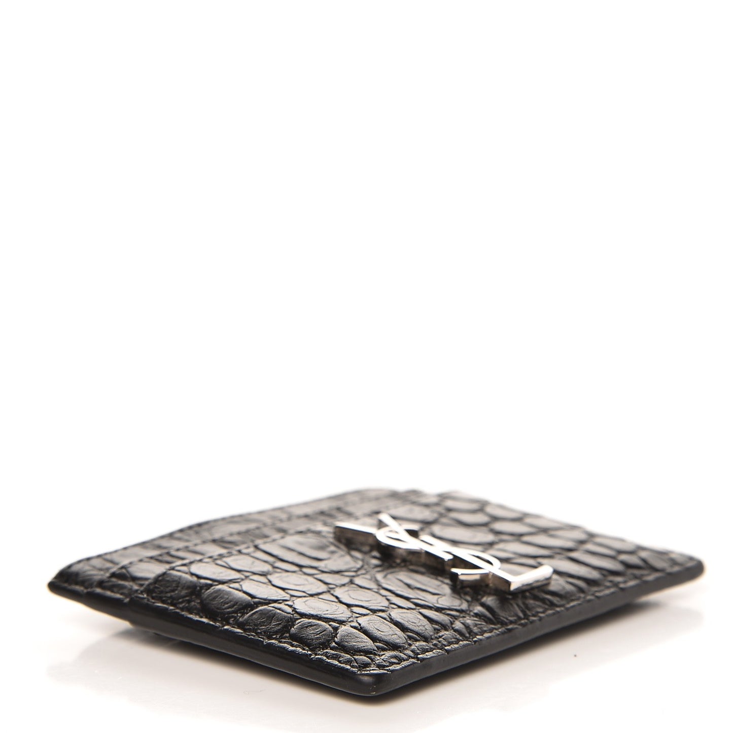 Calfskin Crocodile Embossed Monogram Credit Card Case Black