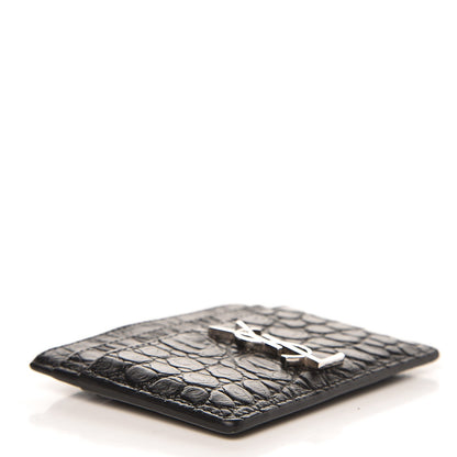 Saint Laurent Calfskin Crocodile Embossed Monogram Credit Card Case Black 4 of 8