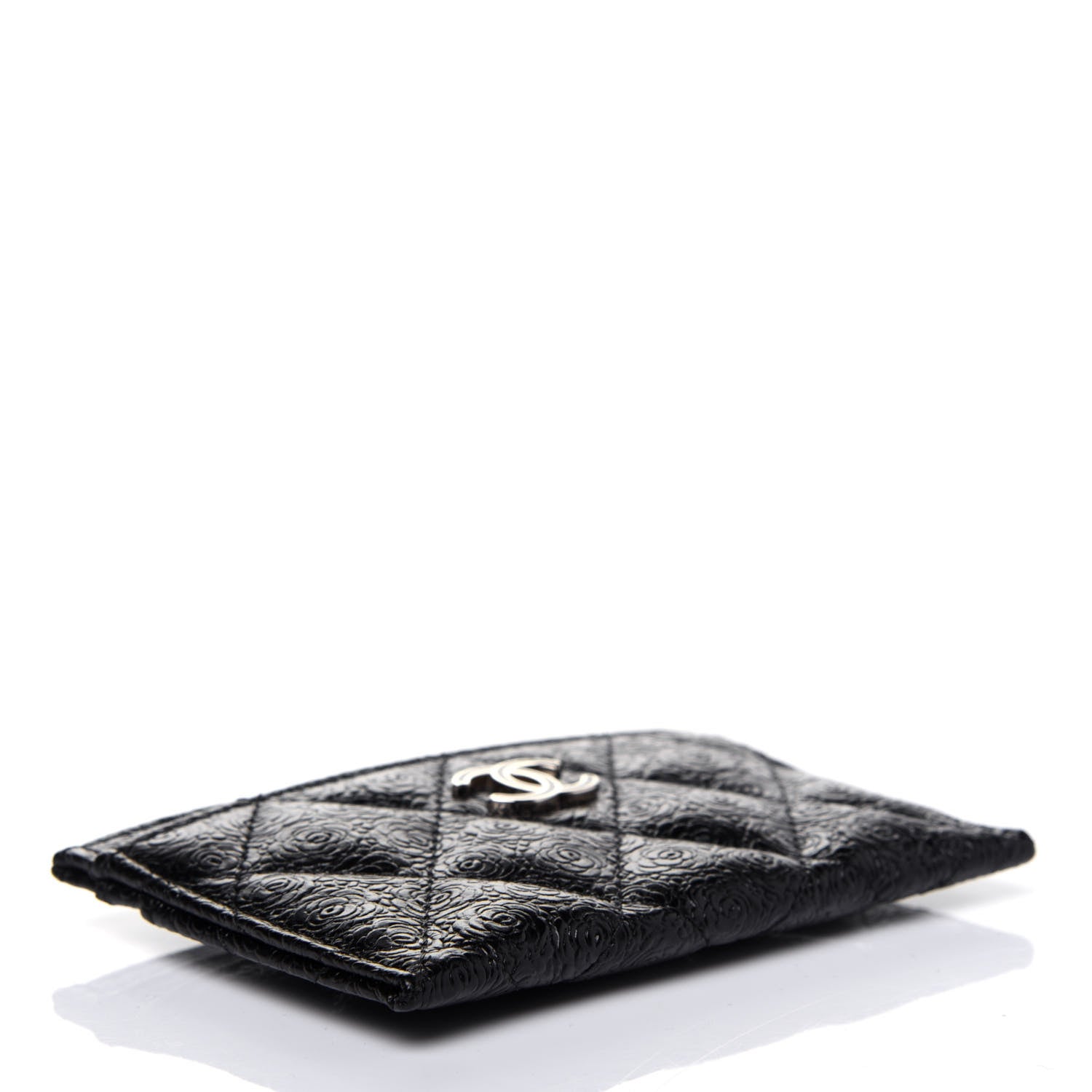 Chanel Calfskin Camellia Embossed Quilted Card Holder Black 4 of 11