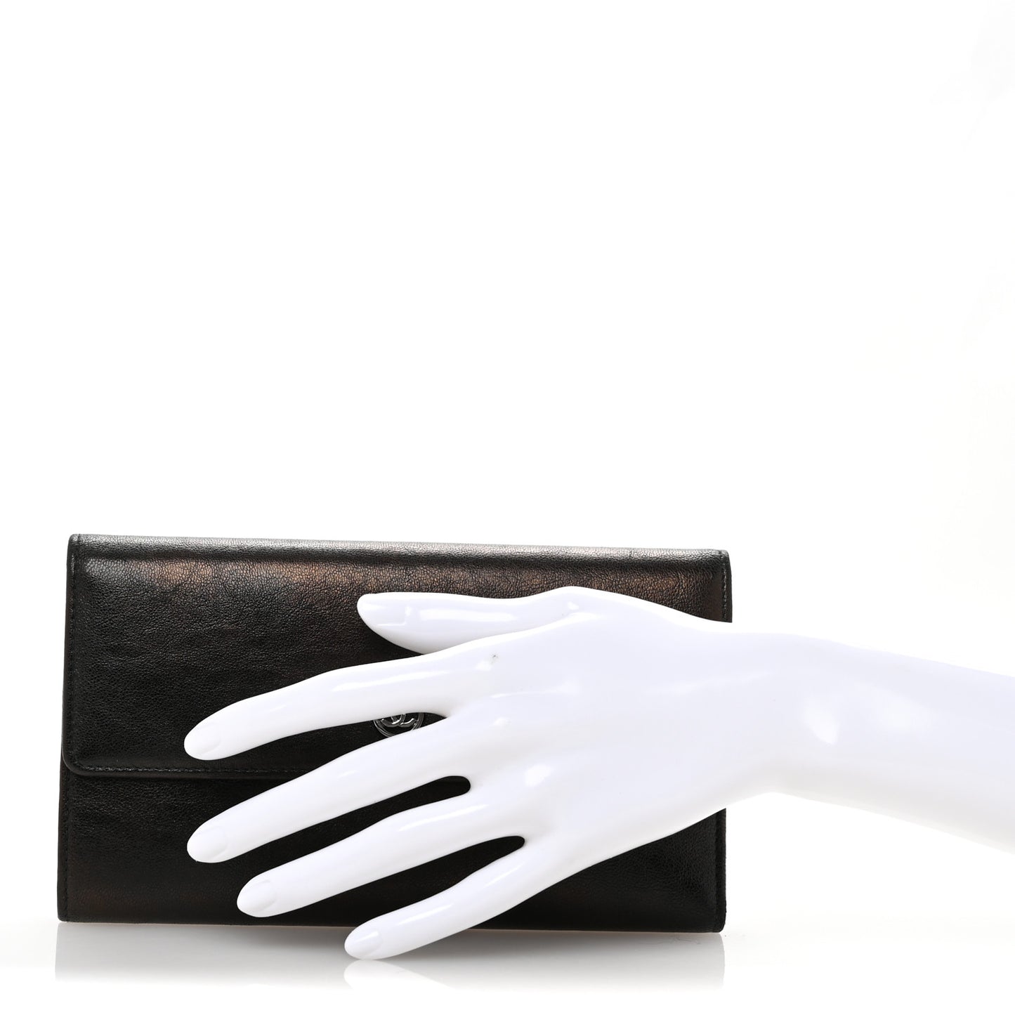Calfskin CC Flap Wallet Gris Fonce