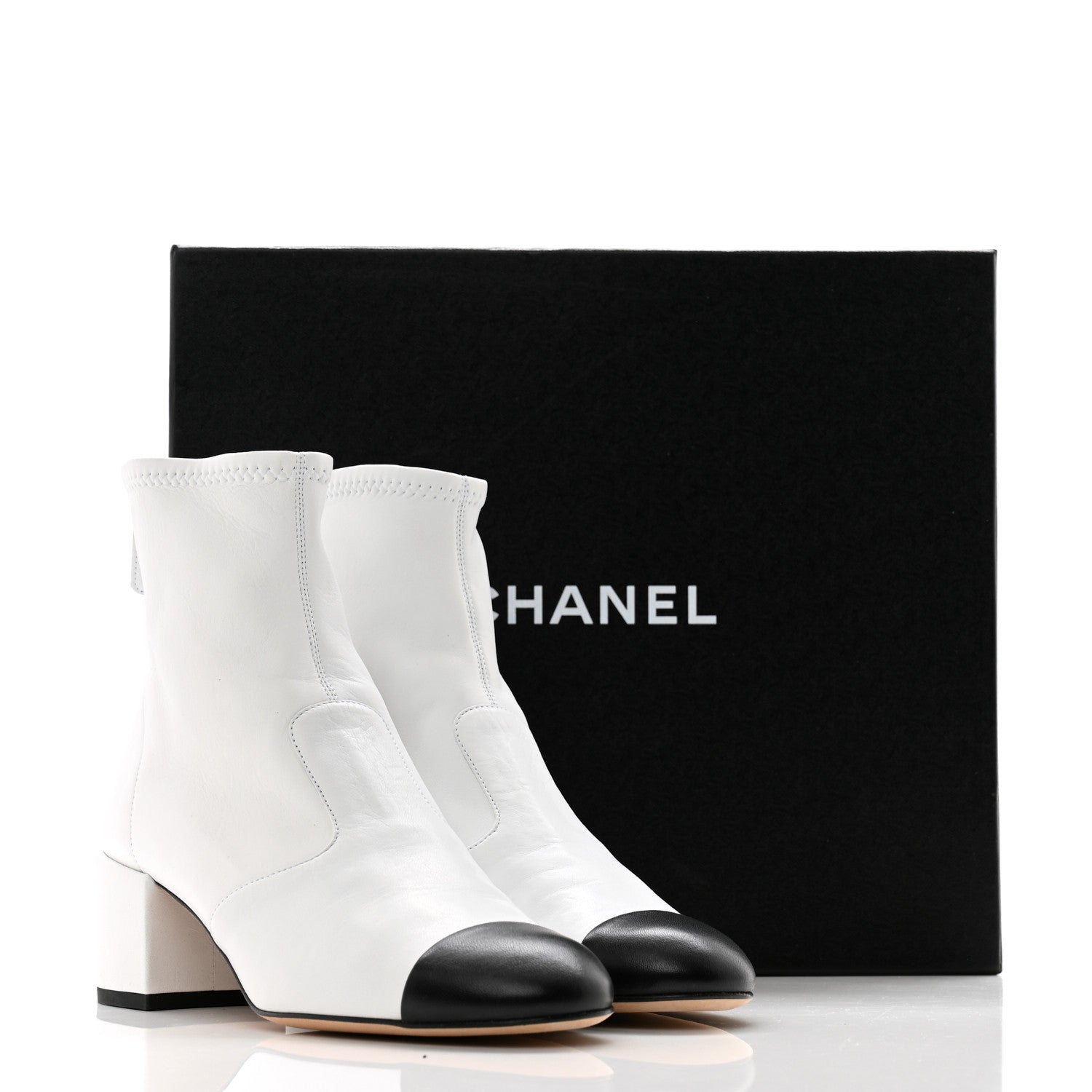 Chanel Lambskin Logo Ankle Boots 37.5 White 12 of 12